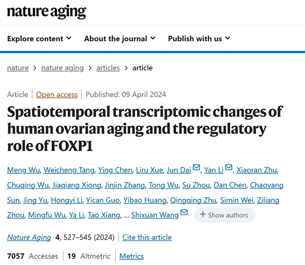 Spatiotemporal transcriptomic changes of human ovarian aging and the regulatory role of FOXP1