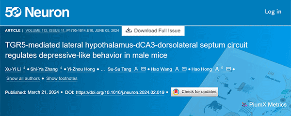 TGR5-mediated lateral hypothalamus-dCA3-dorsolateral septum circuit regulates depressive-like behavior in male mice