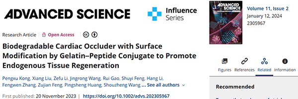 Biodegradable Cardiac Occluder with Surface Modification by Gelatin–Peptide Conjugate to Promote Endogenous Tissue Regeneration