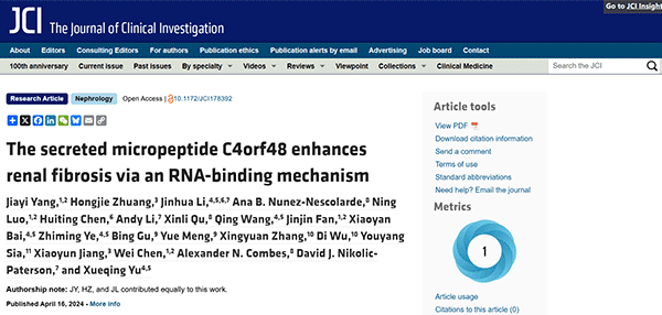 The secreted micropeptide C4orf48 enhances renal fibrosis via an RNA-binding mechanism