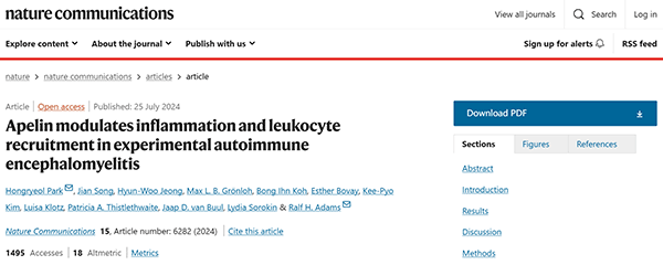 Apelin modulates inflammation and leukocyte recruitment in experimental autoimmune encephalomyelitis