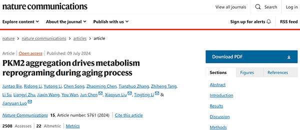 PKM2 aggregation drives metabolism reprograming during aging process