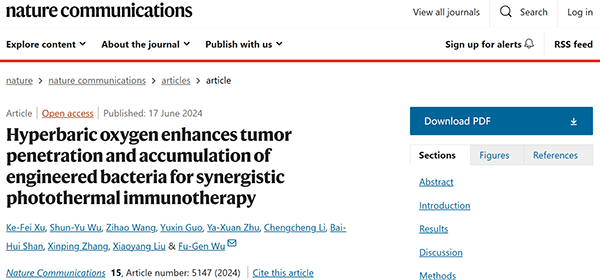 Hyperbaric oxygen enhances tumor penetration and accumulation of engineered bacteria for synergistic photothermal immunotherapy